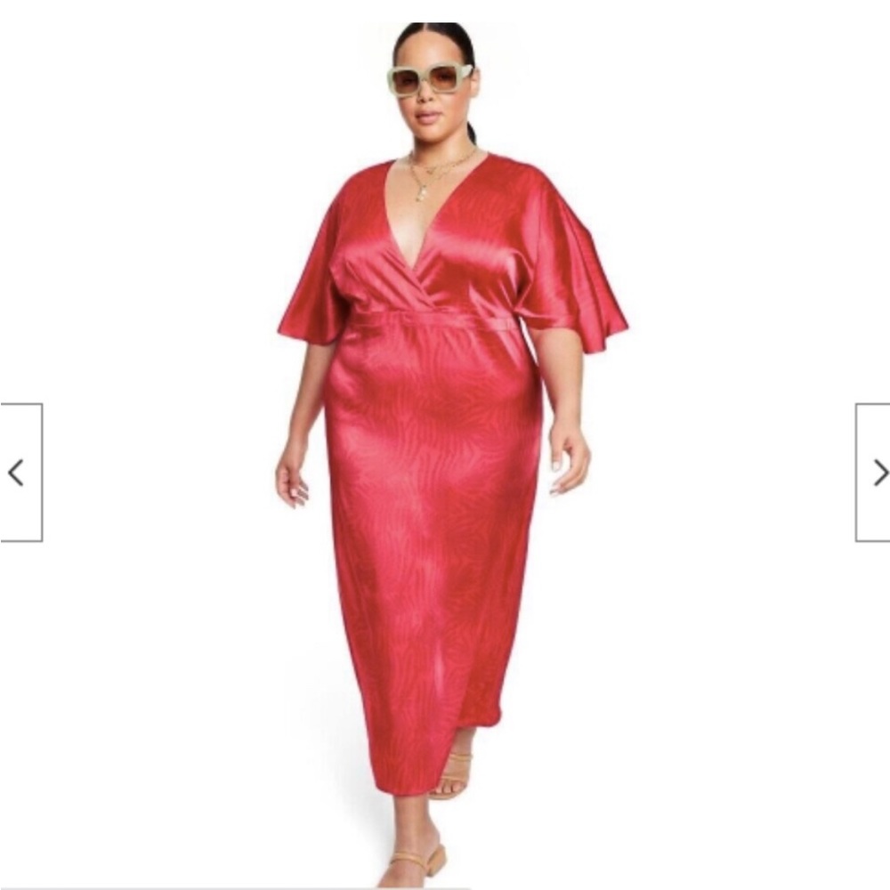 - 2/$30 Fe Noel red dress plus size satin wing dress